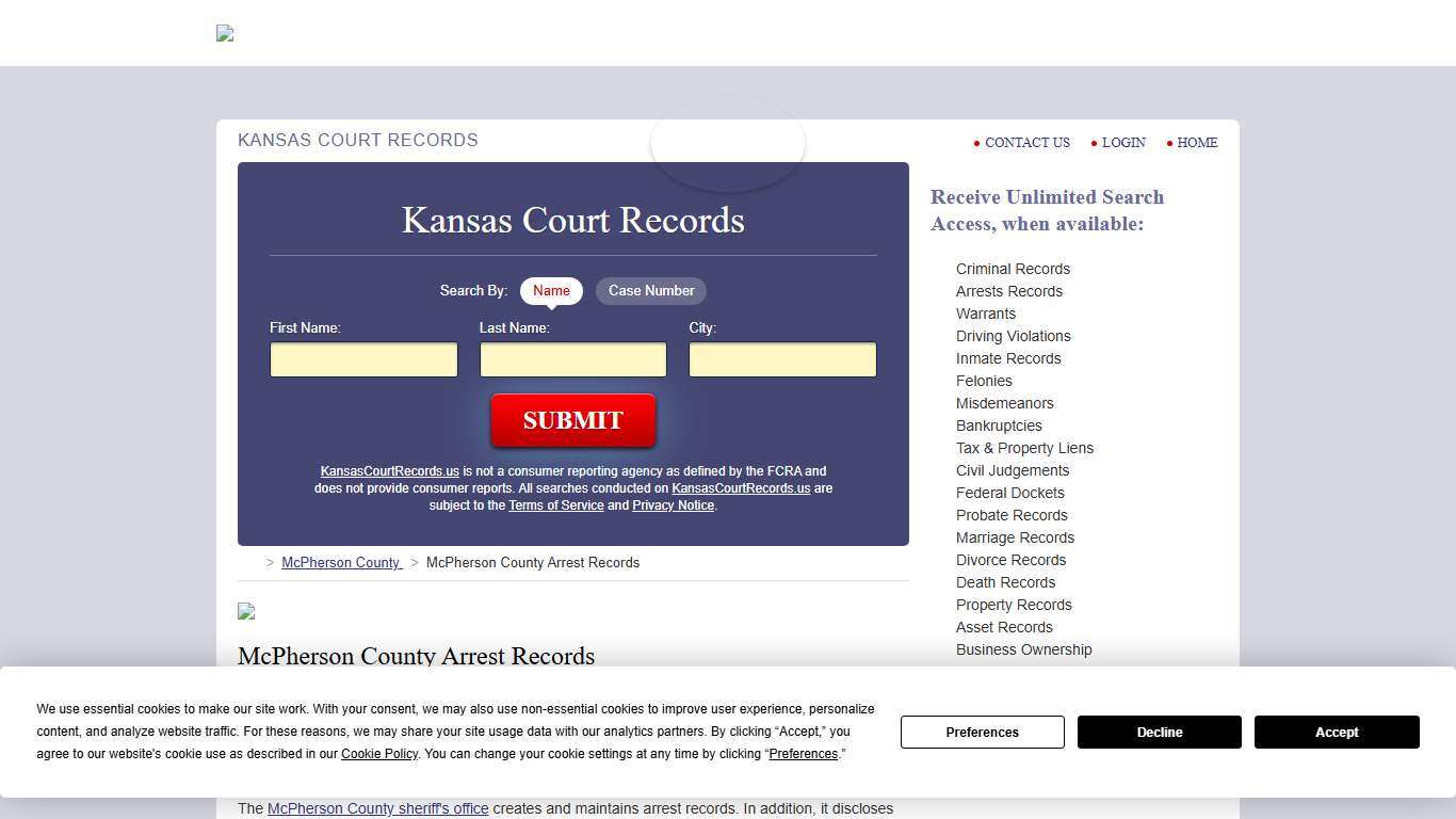 McPherson County Arrest Records | KansasCourtRecords.us